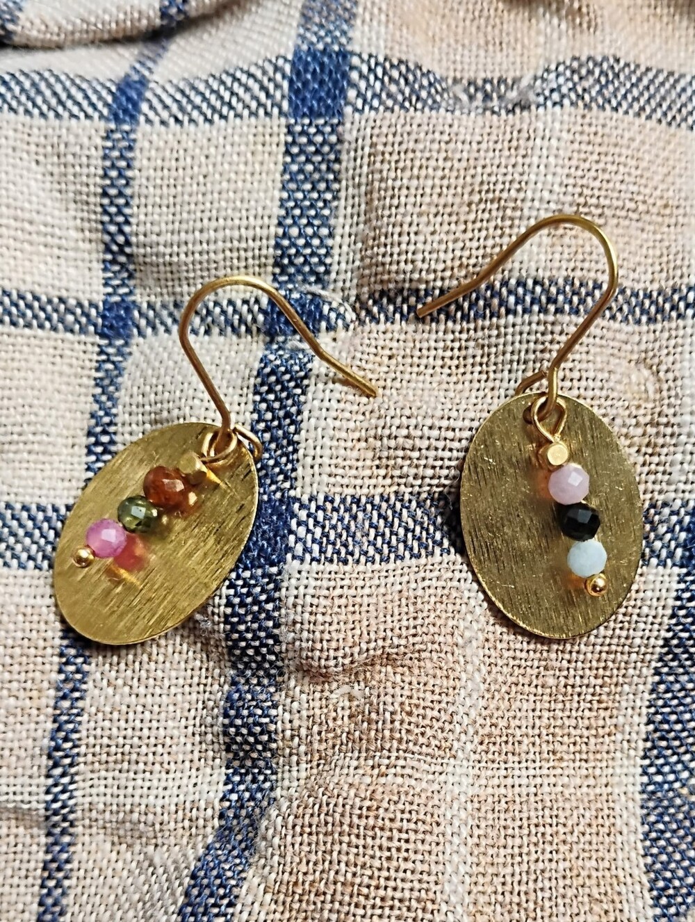Dainty Textured Brass Tourmaline Earrings